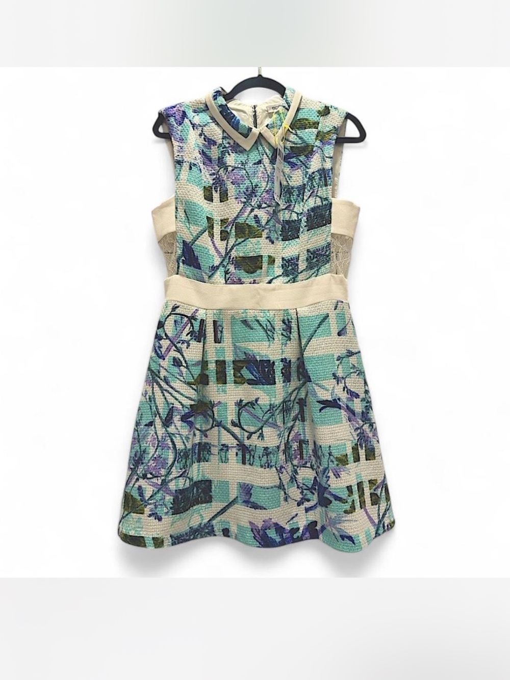 NWT! BCBGeneration Aqua Blue/Purple Tweed Collared Open Back Dress - Size 10